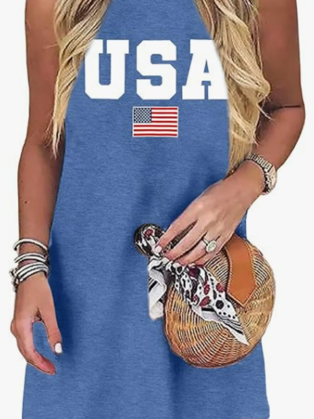 American Flag Tank Shirt Dress Cover-up Women  Sleeveless USA Flag - Large